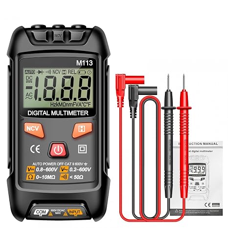 Digital Multimeter Auto Ranging 6000 Counts Multimeter Tester NCV Voltage Detector AC DC Current Resistance Capacitance Frequency Temperature Measure for Electricians Engineers