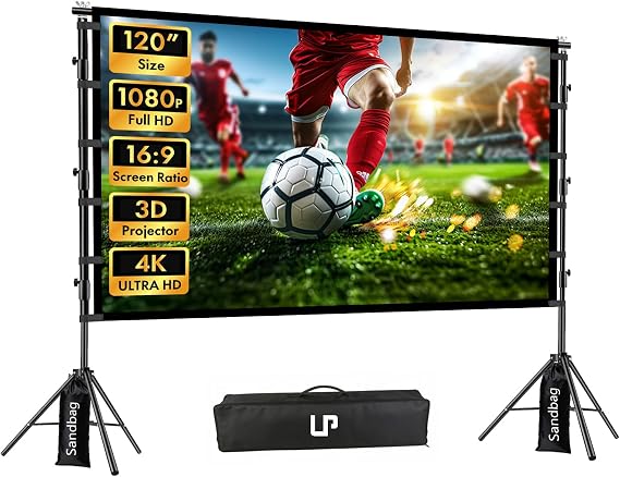 Lpアウトドアプロジェクタースクリーン スタンド付き 120インチ ポータブルプロジェクションスクリーン 16:9 4k Hd フロントリアプロジェクションスクリーン キャリーバッグ付き サンドバッグ付き - ホームシアター裏庭の映画館にしわにならないデザイン