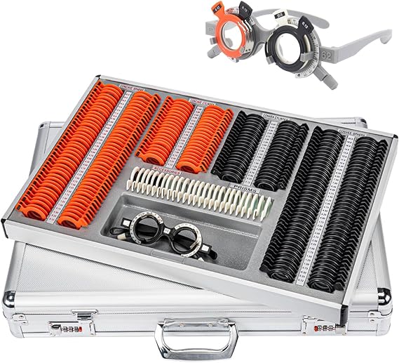 266pcs Trial Lens Optical Trial Lens Set,Plastic Ring Trial Lens Set with Plastic Rim Aluminium Case,Optometry Optical Instrument with Trial Frame,Optometry Box Trial Lens Equipment