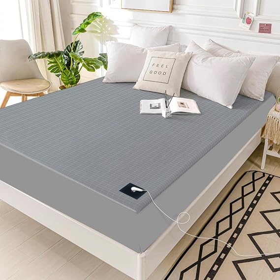 Grounding Fitted Sheet King Size, Conductive Silver Fiber Therapy for Improved Sleep Stress, Pain, Inflammation, Meditation, Wellness Home, 15ft UK Grounding Cord (Grey, King(60 * 80 * 14 inch))