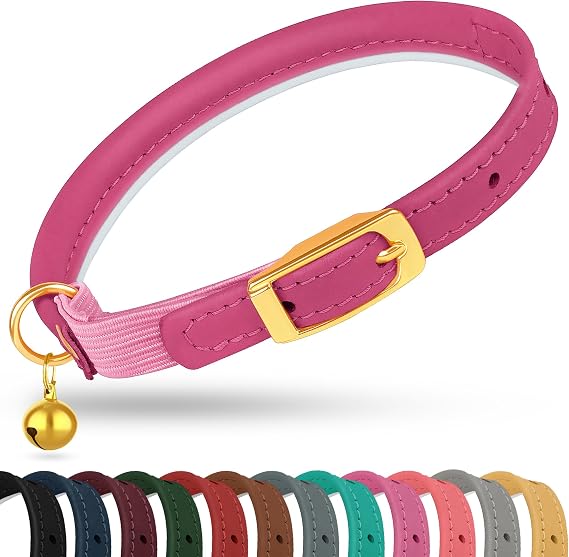 OOPSDOGGY Rolled Leather Cat Collar with Bell