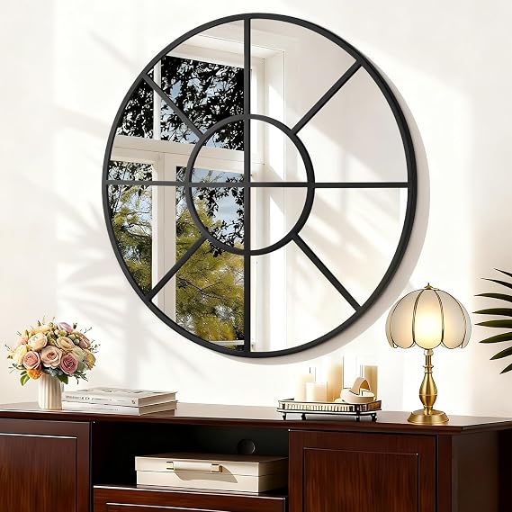 Black Circle Mirror,Metal Framed Wall Mounted Mirror Round Modern Decorative Mirror for Living Room Bedroom Entryway, 50 CM Decor