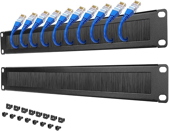 Tecmojo 2 Pack 1U Brush Panel 19 inch Rack Mount Cable Management Panel with Brush Strip for Cable Entry for 19'' Server Rack or Network Cabinet