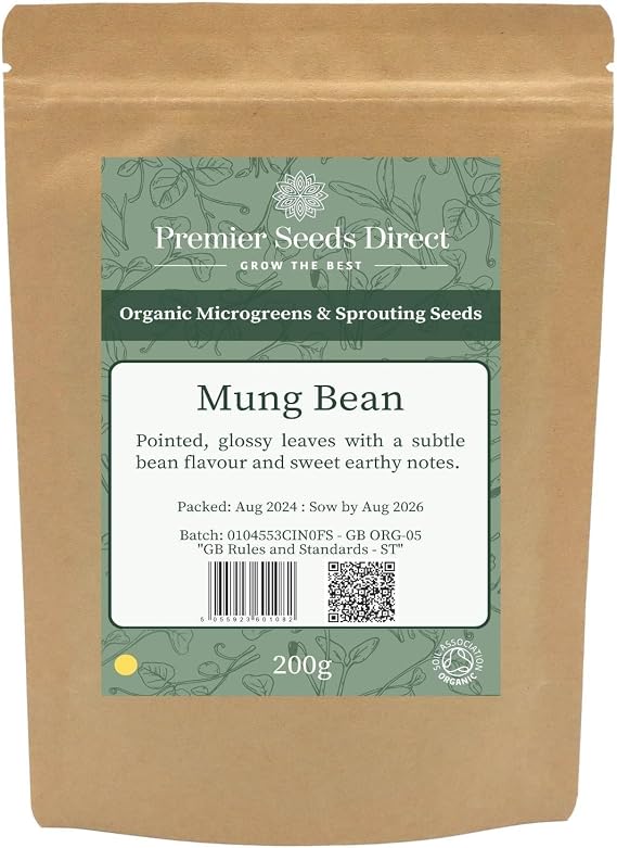 PREMIER SEEDS DIRECT - MICROGREEN/Sprouting Seeds - Mung Bean - Organic (200 Grams)