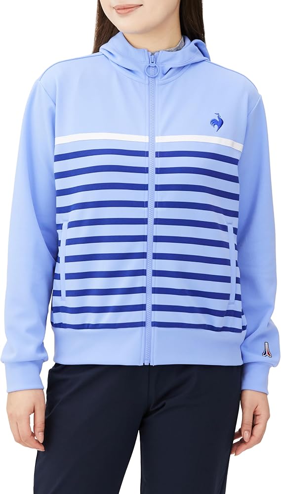 le coq sportifルコックスポルティフ ジャージヘランカ ボーダープリントジャージジャケット 吸汗 ストレッチ UV CUTUPF50+ フードありレディース