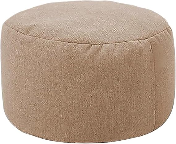 Small Footstool Round Stool D30cm*H20cm Linen Bean Bag Ottoman with Filling Beanbag Pouf Footstool Tatami Futon Puff(Dark khaki)