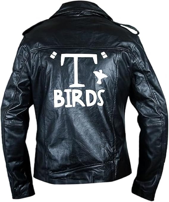 Men's T-Birds Patch Leather Jacket John Travolta Grease Danny Zuko 2XS-4XL