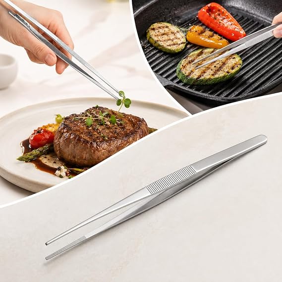 30 cm Profesyonel Şef Cımbızı, Metal Cımbız Maşa, Pişirme Çevirme Servis ve Tabak Süsleme Maşası, 1 Adet