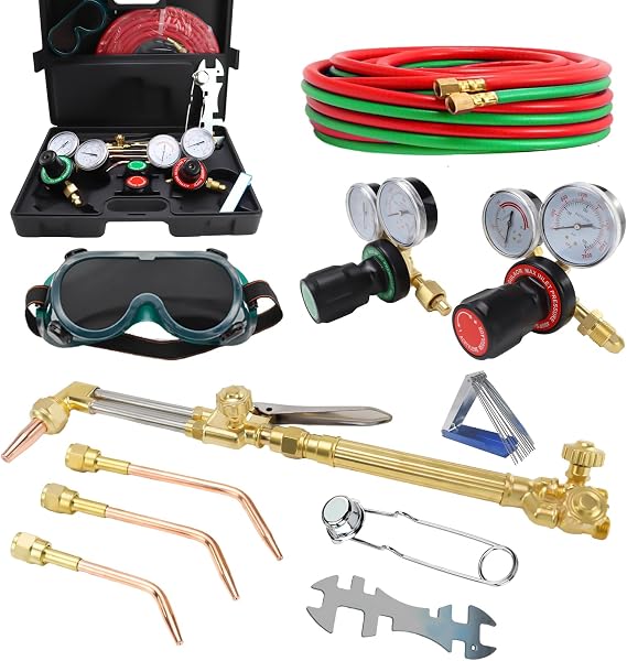Cutting Torch Set Oxy Acetylene Torch Kit,Portable Gas Cutting Torch and Welding Kit with Acetylene Oxygen Gas Regulator Welding Hose Welding Glasses Storage Case (#22557)