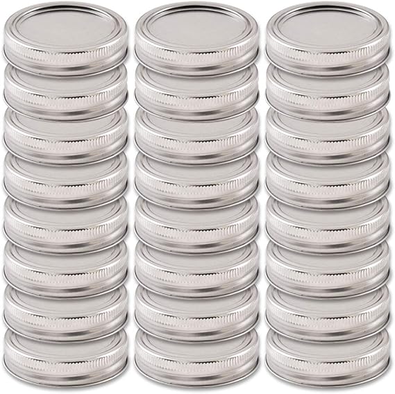 Newk 24 Sets Regular Mouth Mason and Rings, Reusable Metal Mason Jar Canning with Silicone Gasket Lids Fits Ball, Kerr & More Jars(24 Lids&24 Rings, 70mm/ 2.75", Silver)