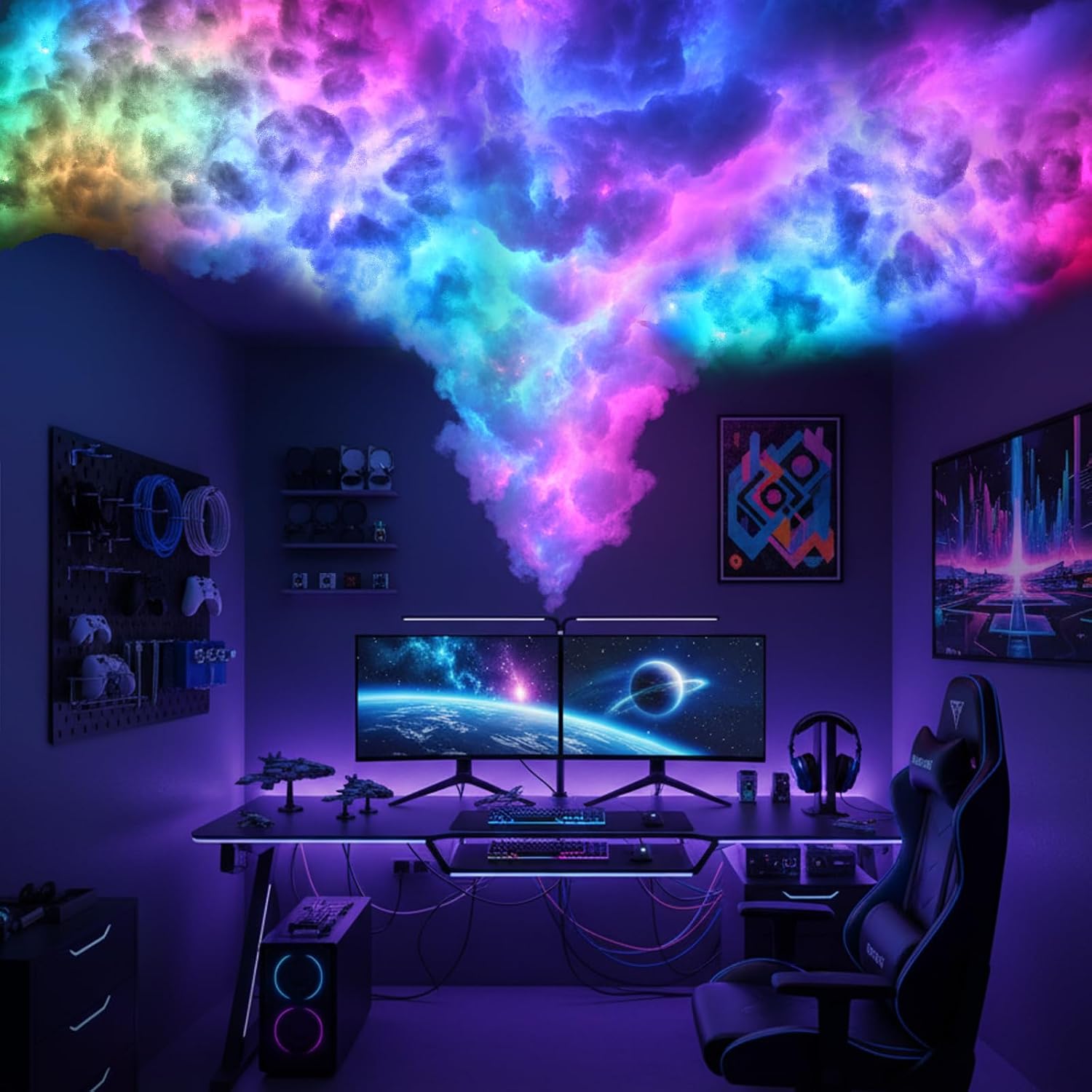 3D Thundercloud LED Light Kit Cotton Cloud Music Sync Multicolor Changing Strip Light Atmosphere DIY Creative Thunder Cloud Lamp Wall for Bedroom Ceiling Gaming Room Party1 Pcs,32 Ft