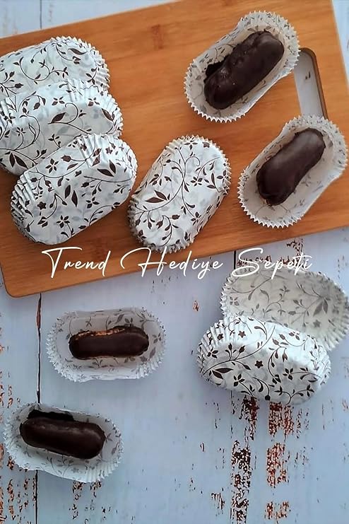 Takribi 200 Adet Büyük Boy Desenli Ekler Kağıdı 8.5x4 Cm, Baklava Sunumluk, Muffin Kek Kalıbı
