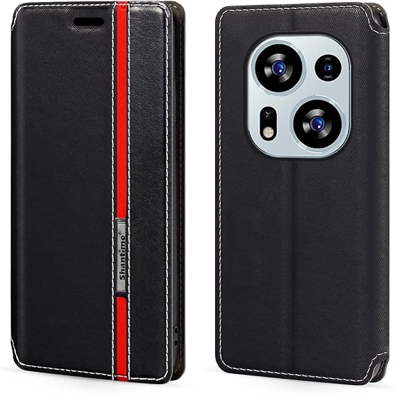 Tecno Phantom X2 Proと互換性がある フリップレザーケース - ブラック
