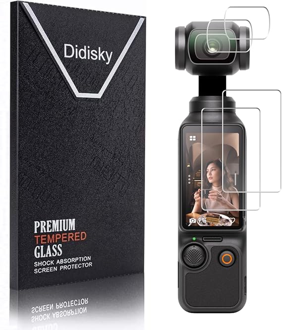 Didisky 4 Pack Screen Protector for DJI Osmo Pocket 3,Ultra Clear Tempered Glass, 2 Pcs Screen Protectors + 2 Pcs Lens Screen Protectors