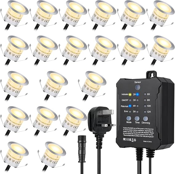 SMY Lighting Dimmable LED Deck Lights with Timer and Photocell Sensor,20Pack Outdoor LED Smart Deck Lighting IP67 Waterproof for Garden,Yard Stair, Patio, Floor Decoration [Energy Class G]