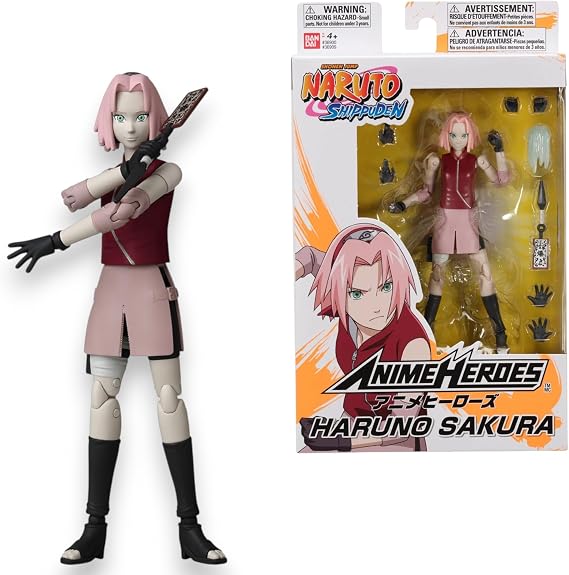 BANDAI - Naruto Shippuden Anime Heroes Sakura Haruno Action Figure 17cm - 36909 Multicolor - Poseable articulated figures with Interchangeable Hands and Accessories.