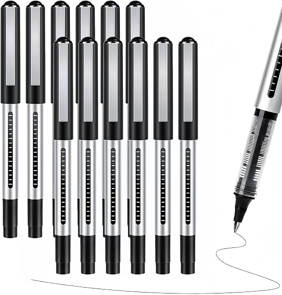Black Pens, Black Ink Rollerball Pens, 12Pcs 0.5 mm Fine Point Pen
