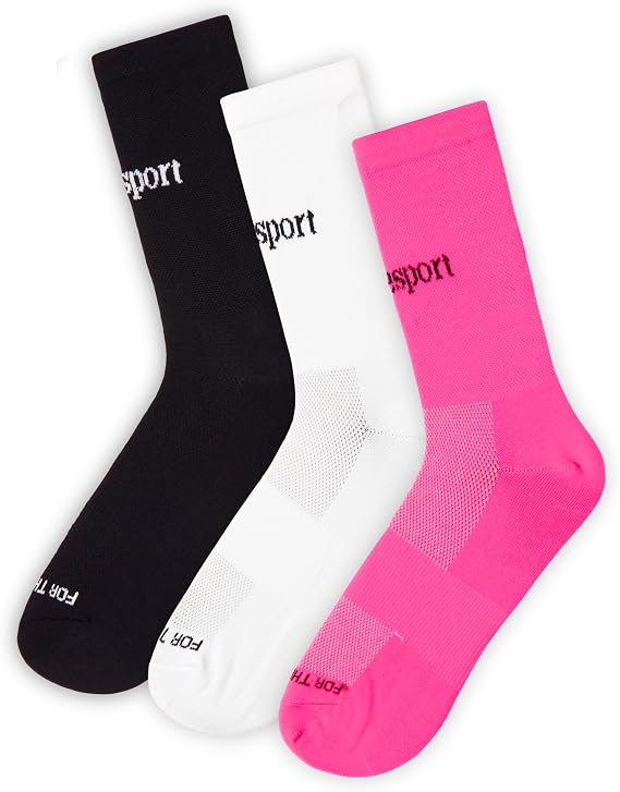 Puresport Performance Running Socks 3-Pack (Pink, Black & White, S/M)