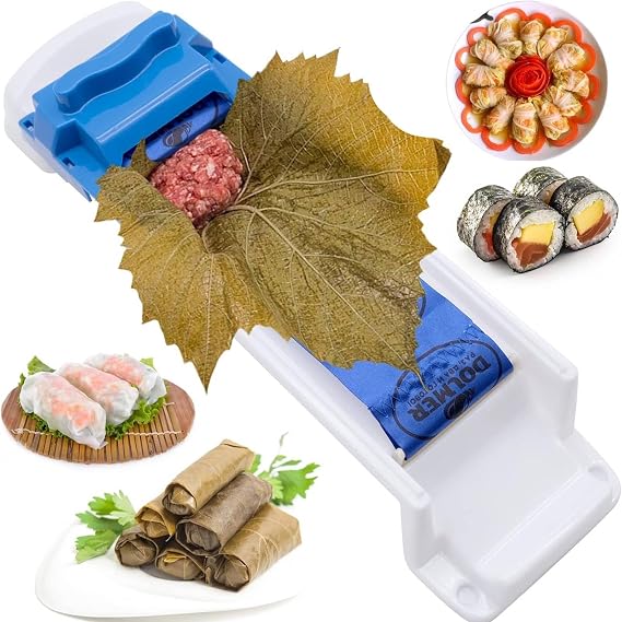 Grape Leaf Roller, Grape Leaf Roller Machine, Spring Winding Maker Grape Leaf Roller Machine, Multifunctional Vegetable Meat Rolling Tool, Vegetable Roller Filling Cabbage Tree Flooring Tool 1 Pcs, Blue