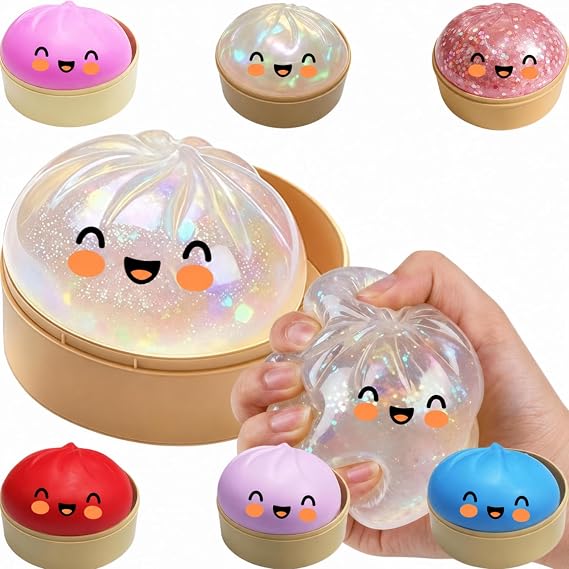 Sparkle Steamed Dumpling Squishy, Soft Slow Rebound Squeeze Gadget with Glitter Finish, Flexible Tactile Sensory Companion for Relaxing Breaks, Ideal for Home & Office Desk Decor & Casual Leisure U