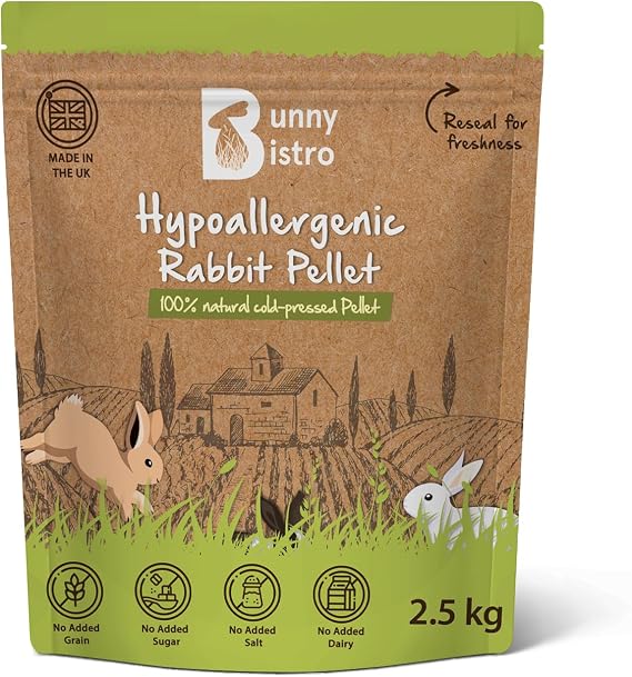 Bunny Bistro Hypoallergenic Rabbit Food Pellets 2.5kg Pouch | Premium, Cold Pressed Nuggets for Adult Indoor & Outdoor Rabbits, 100% Natural, No Added Sugar or Salt