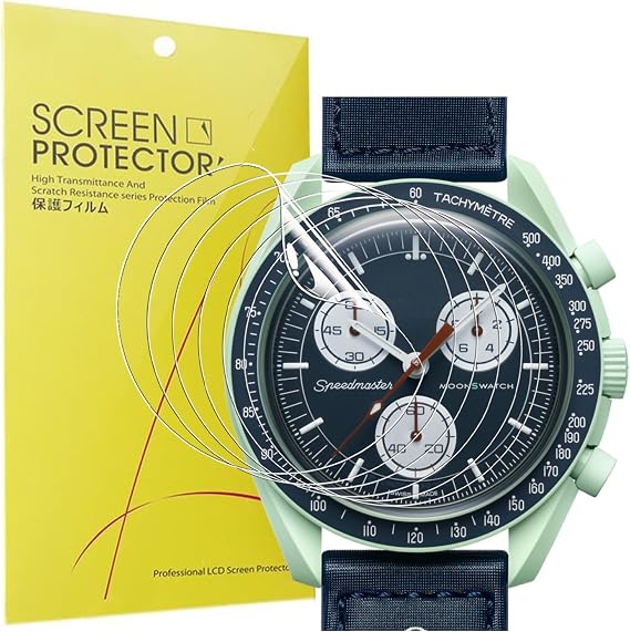 Blueshaweu Screen Protector Compatible with Omega x Swatch Speedmaster Moonswatch, HD Clear Flexible TPU Screen Protector [Pack of 6] Compatible with Moonwatch (Transparency)