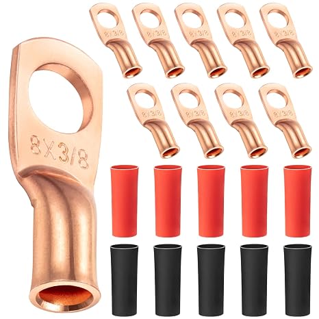 Maxdot 10 Paket UL Bakır Tel Pabuçları 8 Ölçer 8 AWG 3/8 İnç Ağır Hizmet Tipi Akü Kablosu Terminal Konnektörü, Halka Terminali Bakır Sıkma Pabuçları Kaynak Kablosu Isı Shrink ile Çıplak Bakır Kuşgözü