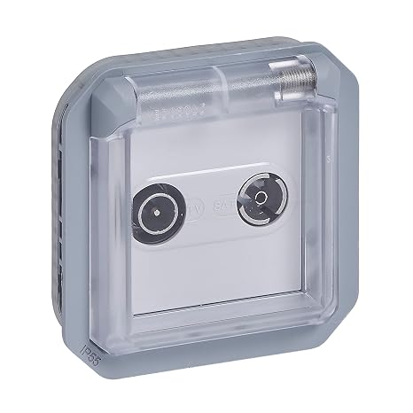 Legrand - TV/R-SAT socket with side ground contact - Plexus - Waterproof IP55 - Componable to install with box or frame - Grey - 069554LE