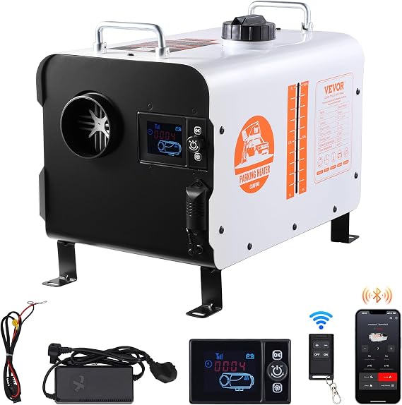VEVOR 8kW Diesel Heater 12V/24V All in One Diesel Air Heater with Bluetooth App Control & Remote Control & Display Screen & CO Alarm Fast Heating Portable Diesel Heater for Vehicles [Energy Class A]