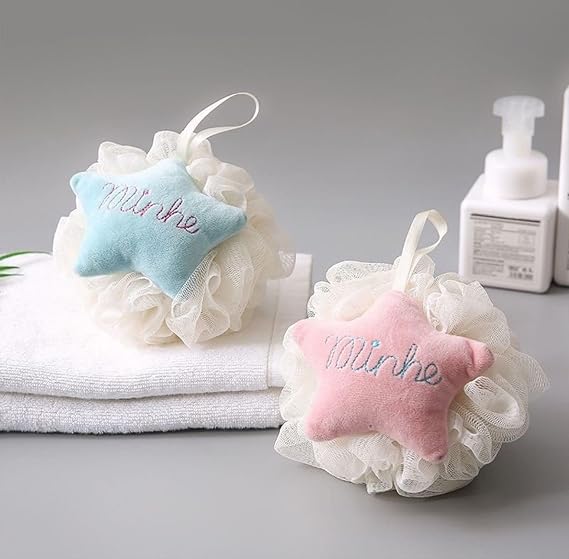Busstier 2 Pieces Cute Star Patterned Pom-Pom Bathroom Fiber, Special Colorful Bathroom Fiber for Couples