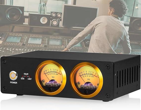 NGARY Dual Analog VU Meter Amplifier, RGB Sound Level Indicator Audio Switcher Box with DB Panel Display, Brightness/Color/Gain Adjustable for Tube Amps, Home Audio Component