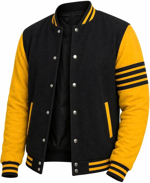 Decrum Varsity Jacket Men - High School Baseball Style Striped Sleeve Bomber Jackets For Men