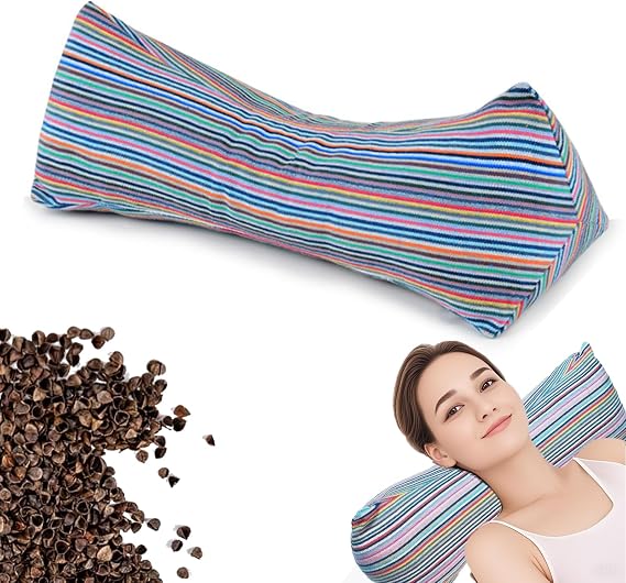 Buckwheat Neck & Cervical Pillows, Buckwheat Hulls Adjustable Roll Pillow, With inner liner Cervical Bolsters, Office Waist Support & Lunch Break for Pain Relief for Sleeping (Colorful stripes)