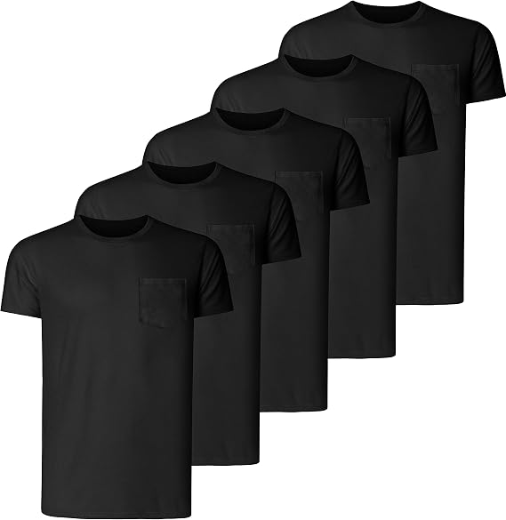 Teesmen Men's T-Shirts 5 Pack Short Sleeve Crew Neck UK Plain Cotton