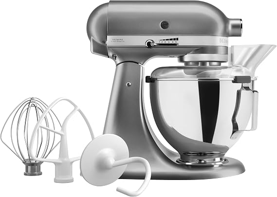KitchenAid Classic 4.3L 10-Speed Dough Mixer with Soft Start Shovel, Hook and Rod, Planetary Action, 59 Contact Points, Contour Silver
