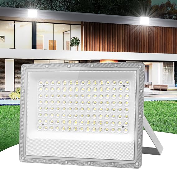 papasbox 100W LED Floodlight, 10000LM Outdoor Flood Lights, 6500K Cold White, LED Security Lights, IP66 Waterproof Outside Lights for Garden, Backyard, Porch, Courtyard, Garage, Warehouse [Energy Class F]