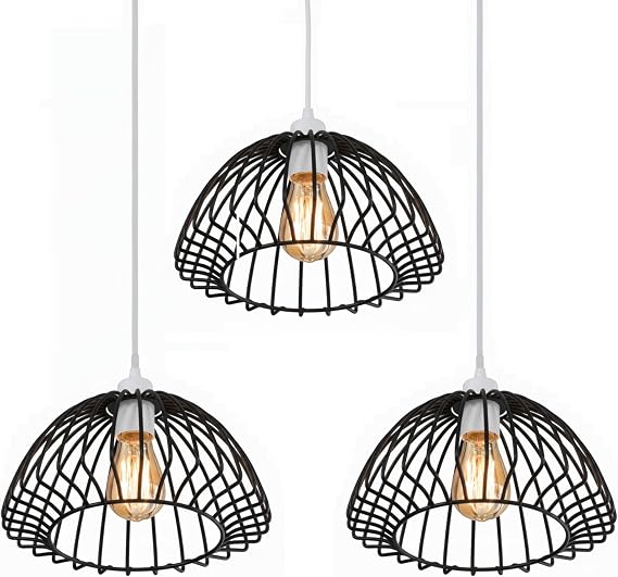 3 Pack Ceiling Light Shade, Metal Light Shade, Modern Designer Pendant Lamp Shade Black lampshades for Ceiling Lights, Bedside Lamps, Bedroom, Living Room, Kitchen (Vase Cage Black 3 Pack)