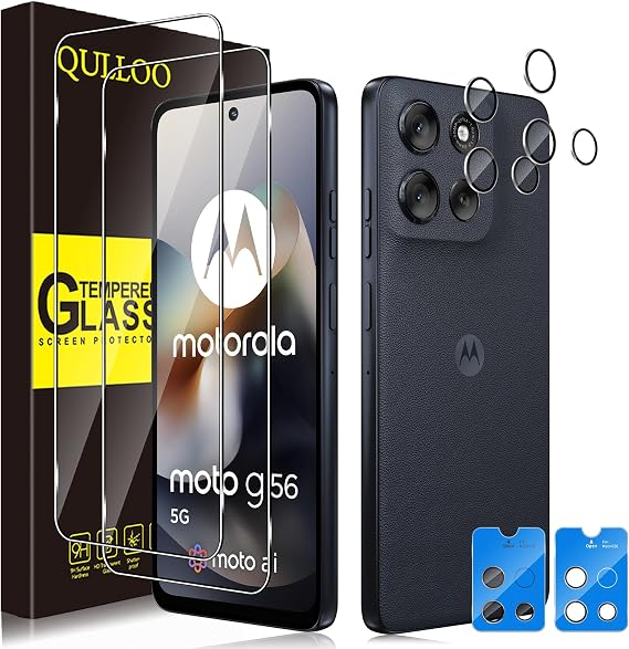 QULLOO Screen Protector for Motorola Moto G56, [2+2 Pack] Tempered Glass & Camera Lens Protector, HD Anti-Scratch Easy Installation Protective Glass Film