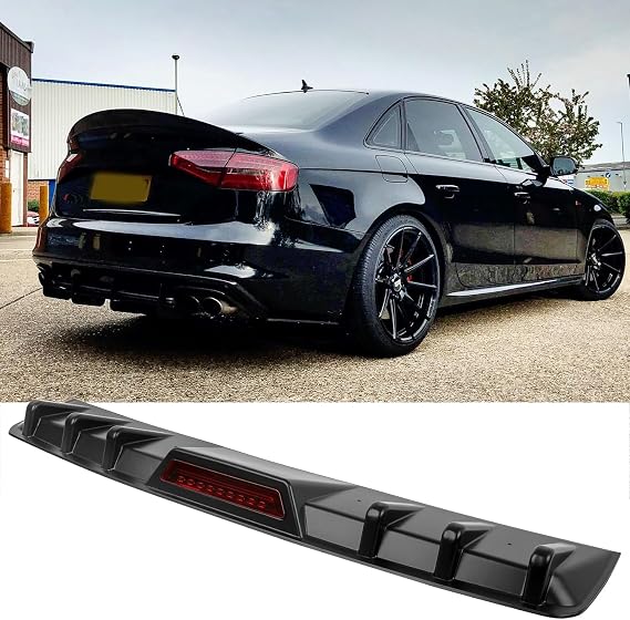 DREAMOTOR Rear Bumper Diffuser Lip with Reflective Lights, Black Shark Fin Rear Diffuser Bumper Lip Splitter Spoiler Compatible with Honda Civics VW Jetta Chrysler 300 Infiniti G37 Audi A3 A4