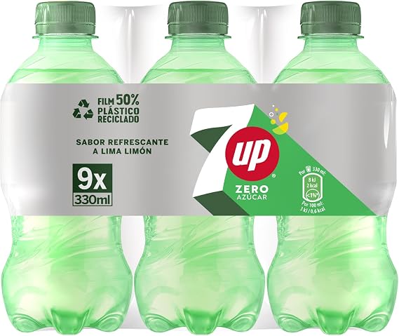 7 UP Zero Lime & Lemon Soda - Sugar Free & Calorie Free - 330ml Bottle Pack of 9, 2.97 Liter Total