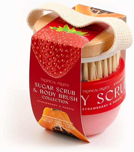 Tropical Fruits Sugar Scrub and Brush Strawberry Papaya Fruity 150g