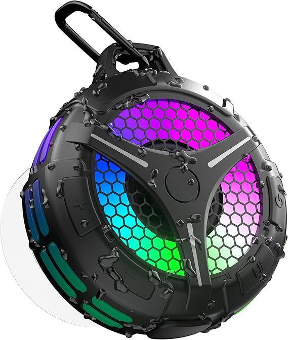 Oritzan Shower Speaker Bluetooth Waterproof IPX7, Portable Speakers Wireless Bluetooth, Stereo Bass, RGB Lights, 360 Surround Sound, TWS, 15W Clear Sound, Built-In Mic for Bathroom Outdoor