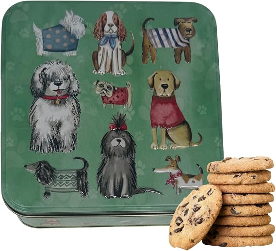 Embossed Biscuit Tin Gift Set | Stem Ginger & Lemon and Clotted Cream Chocolate Chip Shortbread Biscuit Gift | Valentines Day, Birthday Gift, Thank You Gifts | Mothers Day (Dogs in Jumper)