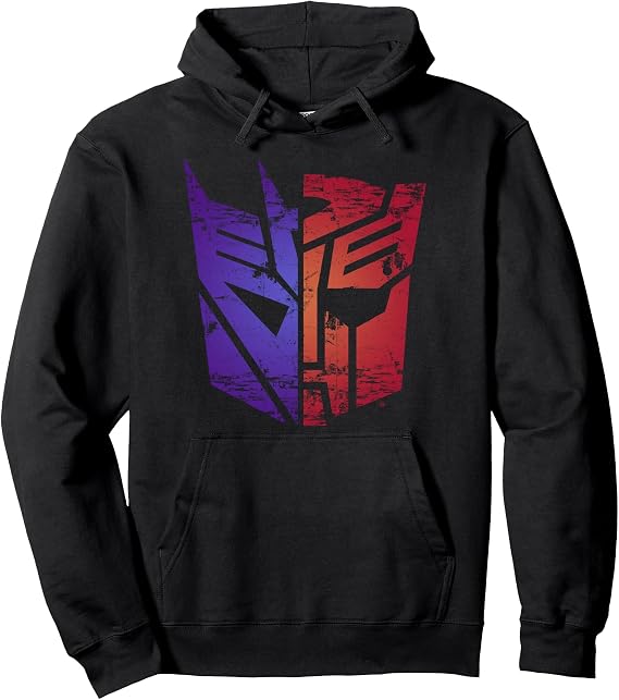 Transformers Decepticon Autobot Distressed Split Logo Pullover Hoodie