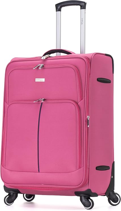 DK Luggage 26" Medium Lightweight Suitcase Expandable Soft Shell 4 Wheel Spinner Check in Luggage for 15kg - 20kg (DK108 Pink, 26" Medium)