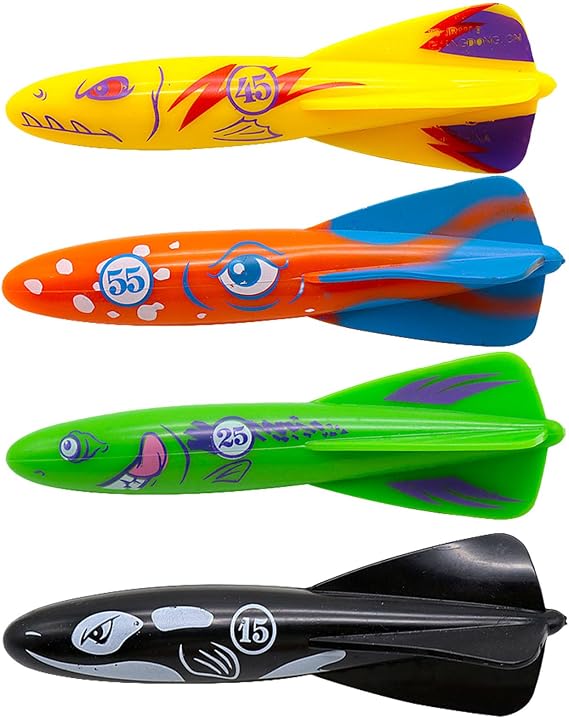 COSORO 4Pcs Diving Rocket Torpedoes Toys Swimming Pool Sinking Toy Swimming Sinkers for Kids 7-12,Underwater Diving Toys,Dive Torpedoes Water Swim Underwater Pool Training Toy for Girls Boys