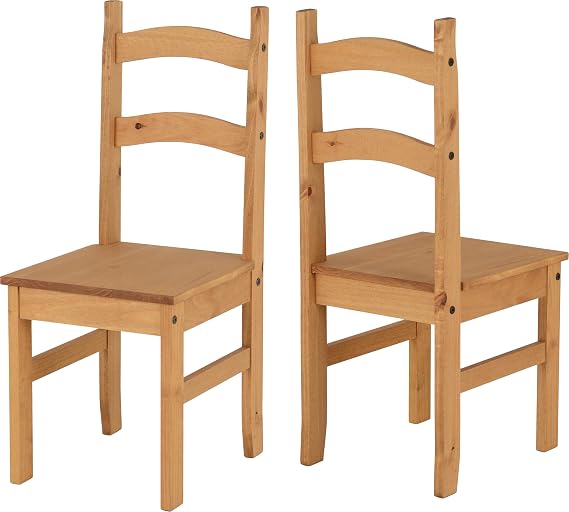 Seconique Budget Mexican Dining Chair Set of 2 in Distressed Waxed Pine