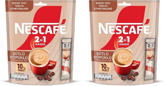 NESCAFÉ 2si1 Arada Sütlü Köpüklü (10 x10 g) x 12 Adet (2 paketi)