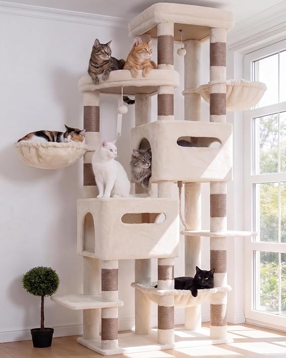 Heybly Cat Tree, 190cm Spacious & Tall Cat Tower for Large Cats HCT062MJ-1