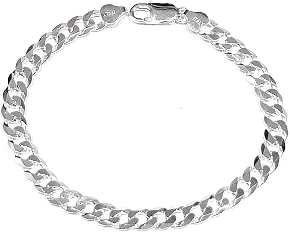 Treasure Bay Mens Solid 925 Sterling Silver Chain Bracelet - 7mm Curb Chain Length 18.5cm, 19.5cm, 20cm, 21cm and 23cm